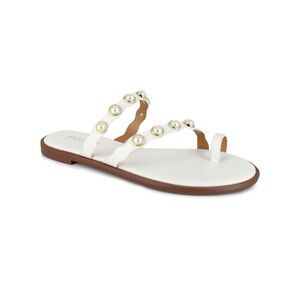 KENSIE Womens White Toe Strap Maltese Open Toe Slip On Sandals Shoes 8.5 M